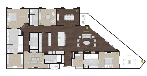 Floor plan for 2 beds, 3.5 baths, 2992 sqft